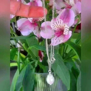 Steeling silver  necklace with freshwater pearl